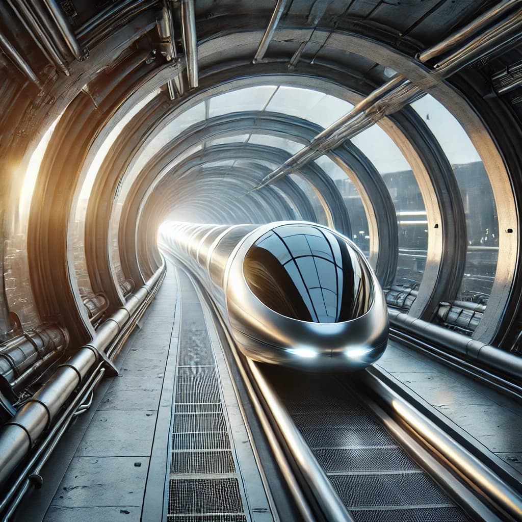 Капсула Hyperloop внутри прозрачной трубы