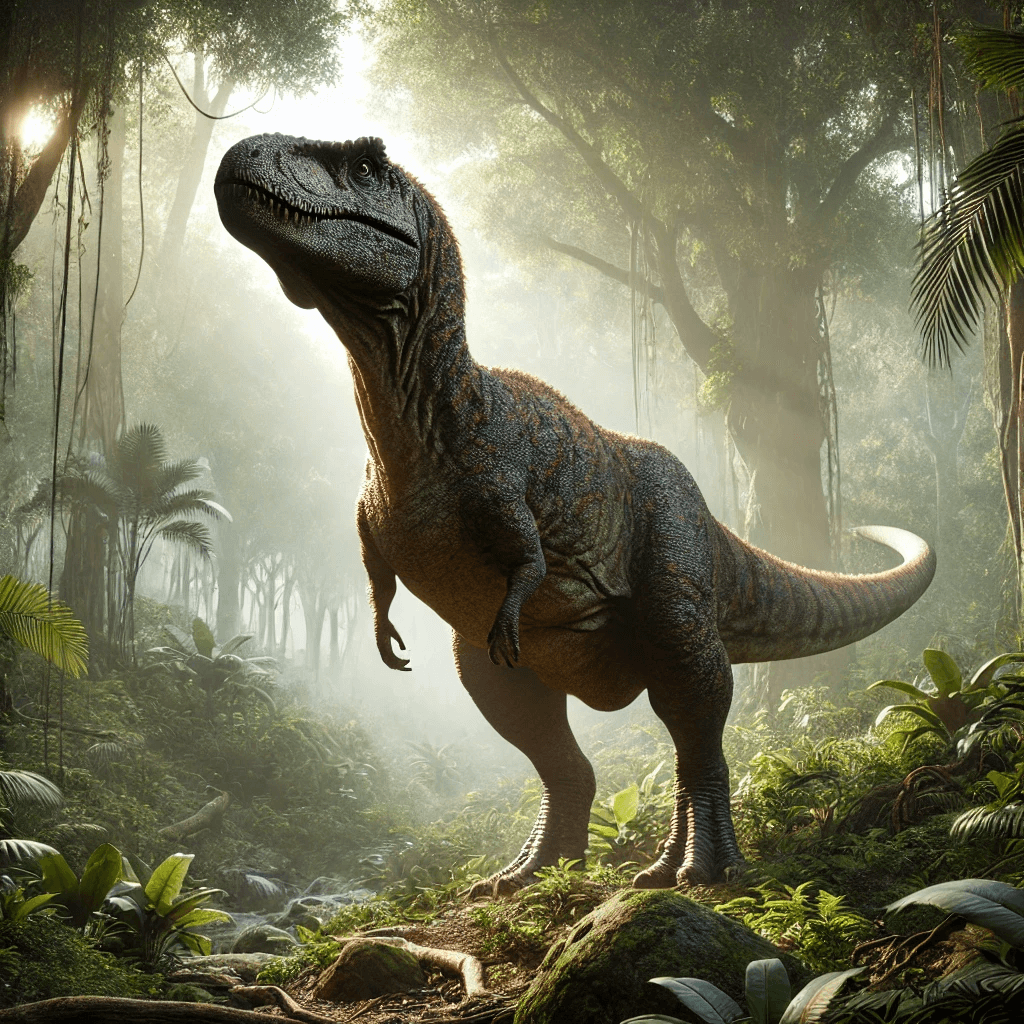 Динозавр в доисторическом лесу